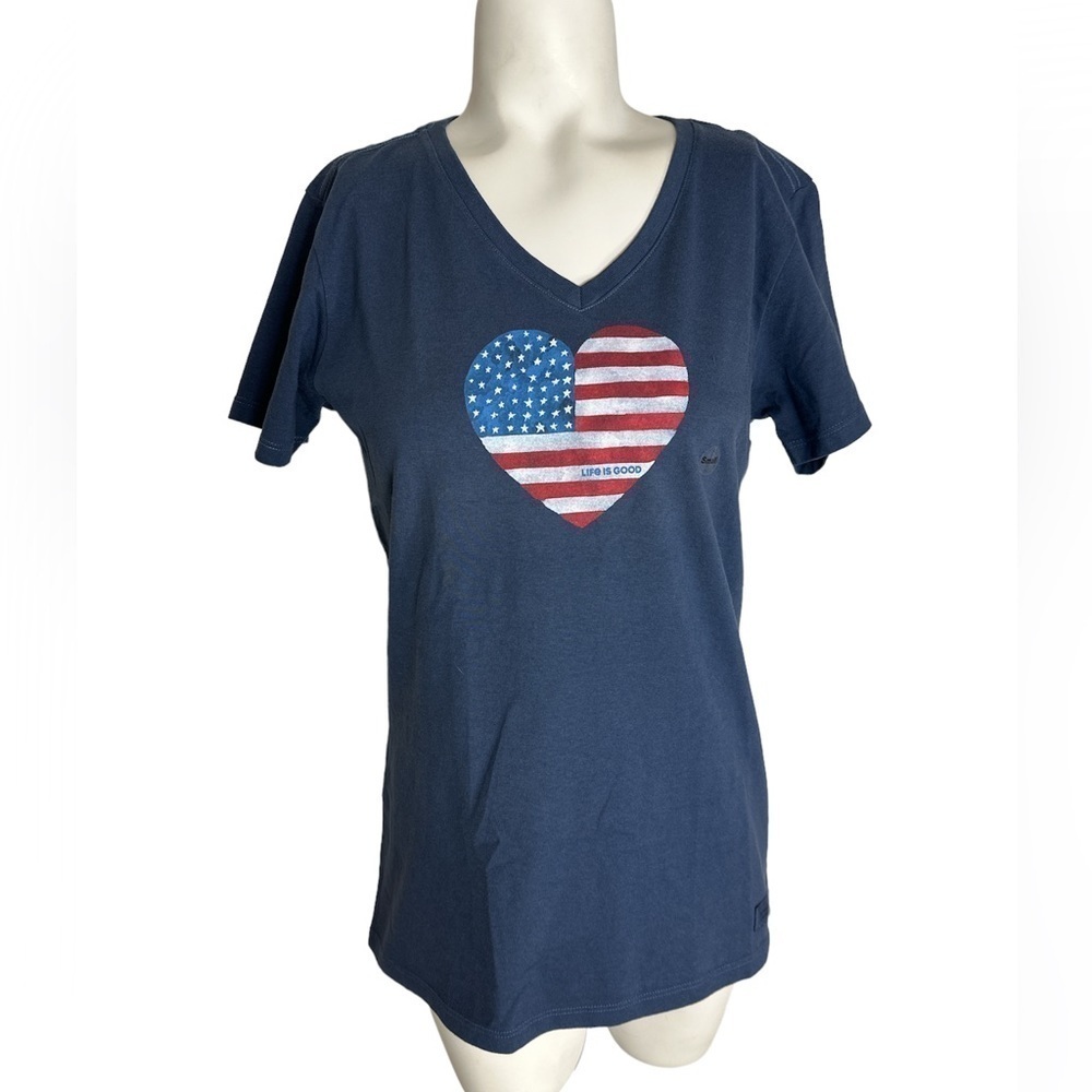 Life is Good | Life is Good Crusher V-neck Heart Watercolor Flag T-shirt